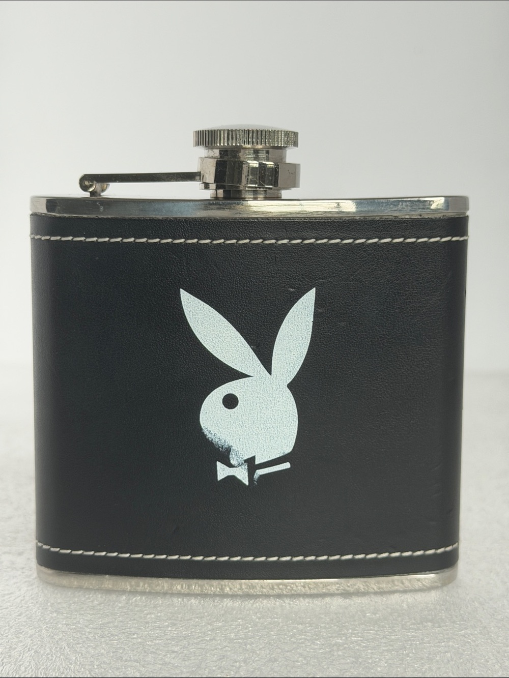 Vintage PLAYBOY Flask Black in Faux Leather, 5 oz